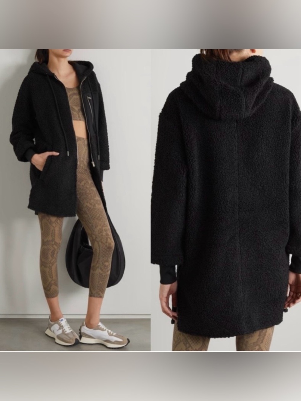 Varley Olympus Hooded Sherpa Teddy Coat Black Medium Longline Outdoor Cozy EUC